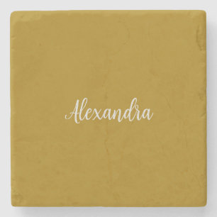 Gold Colour Minimalist Plain Add Name Calligraphy  Stone Coaster