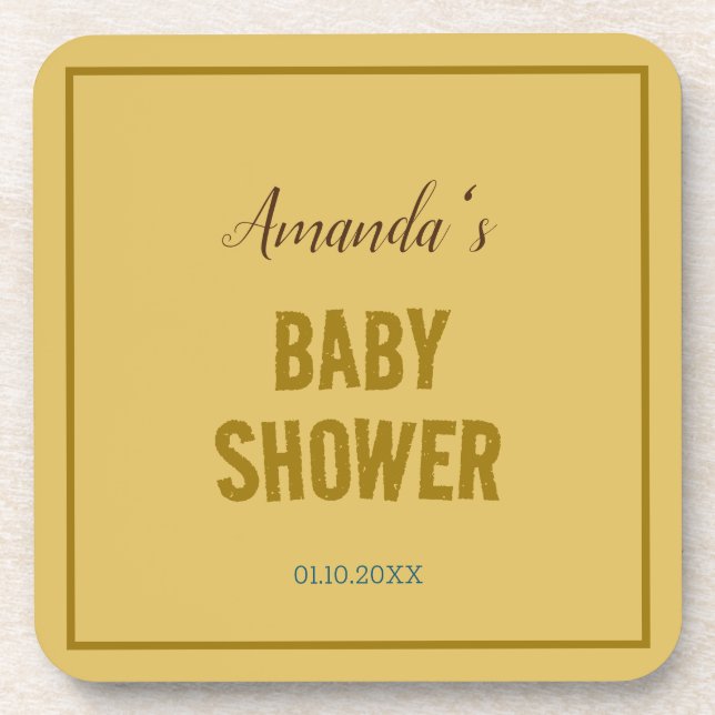 Gold Colour Modern Minimalist Baby Shower Coaster (Front)