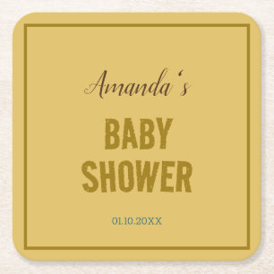 Gold Colour Modern Minimalist Baby Shower Square Paper Coaster