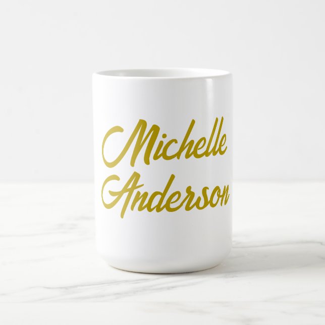 Gold Colour Modern Minimalist Handwrite Name Coffee Mug (Center)