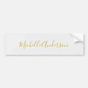 Gold Colour Modern Minimalist Handwriting Name Bumper Sticker