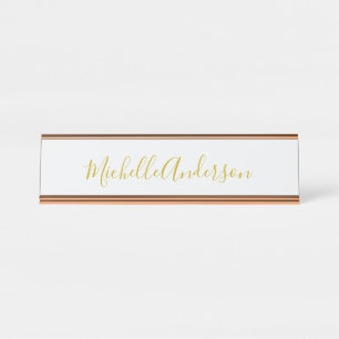 Gold Colour Modern Minimalist Handwriting Name Desk Name Plate