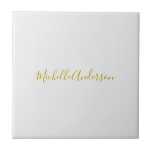 Gold Colour Modern Minimalist Handwriting Name Tile