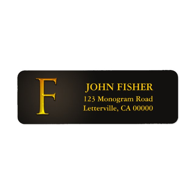 Gold Colour Monogram F Return Address Labels (Front)