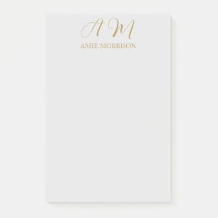 Gold Colour Monogram Initial Name Calligraphy Post-it Notes