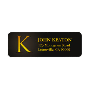 Gold Colour Monogram K Return Address Labels