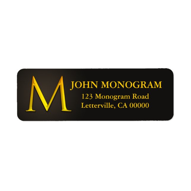 Gold Colour Monogram M Return Address Labels (Front)