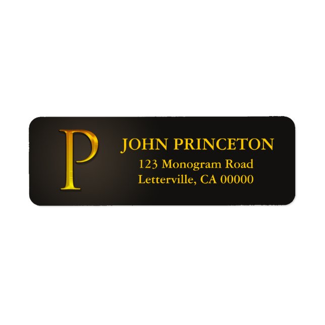 Gold Colour Monogram P Return Address Labels (Front)