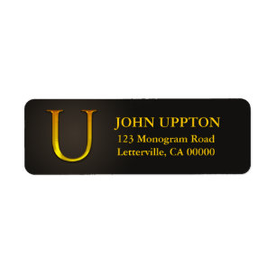 Gold Colour Monogram U Return Address Labels
