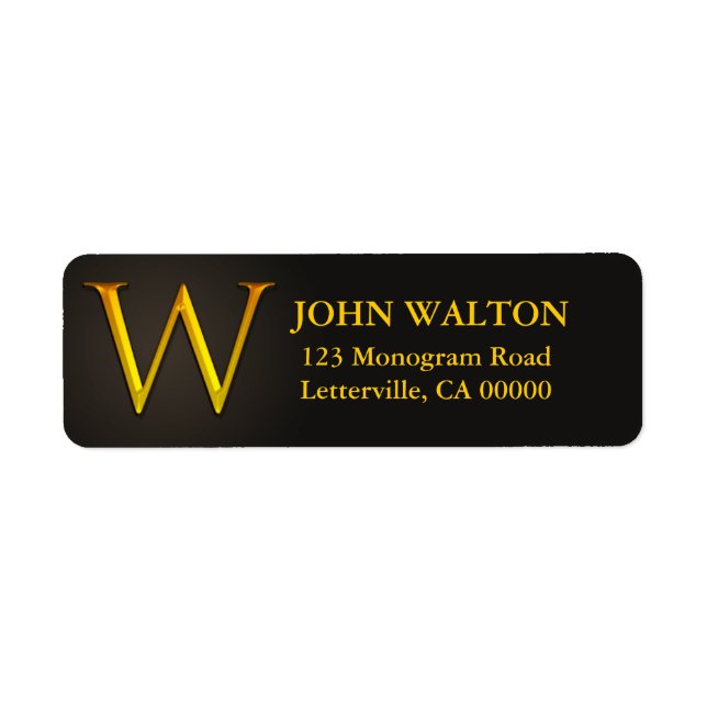 Gold Colour Monogram W Return Address Labels (Front)