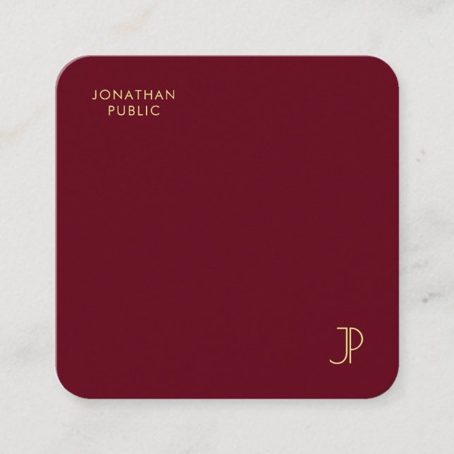 Gold Colour Monogrammed Premium Pearl Luxurious Square Business Card (Front)