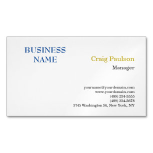 Gold Colour Name Blue White Minimalist Modern Magnetic Business Card