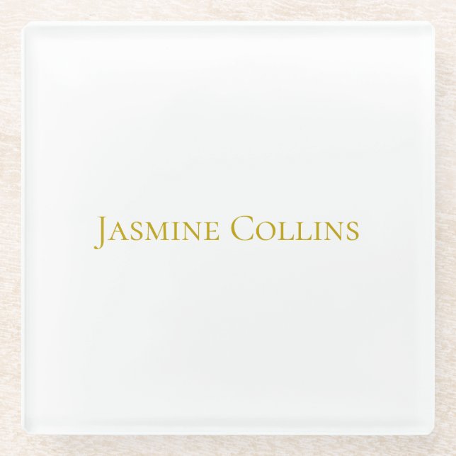 Gold Colour Plain Minimalist Professional Name  Glass Coaster (Front)
