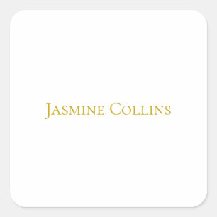 Gold Colour Plain Minimalist Professional Name Square Sticker