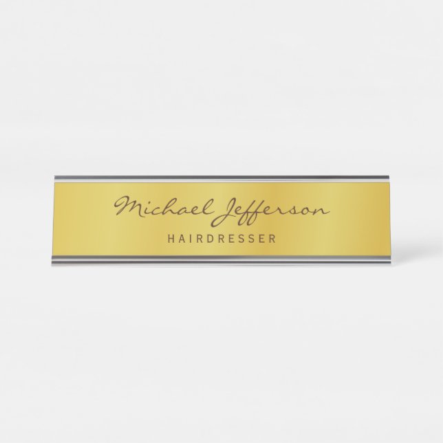 Gold Colour Professional Handwriting Script Desk Name Plate (Front)