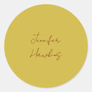 Gold colour professional plain handwriting classic round sticker
