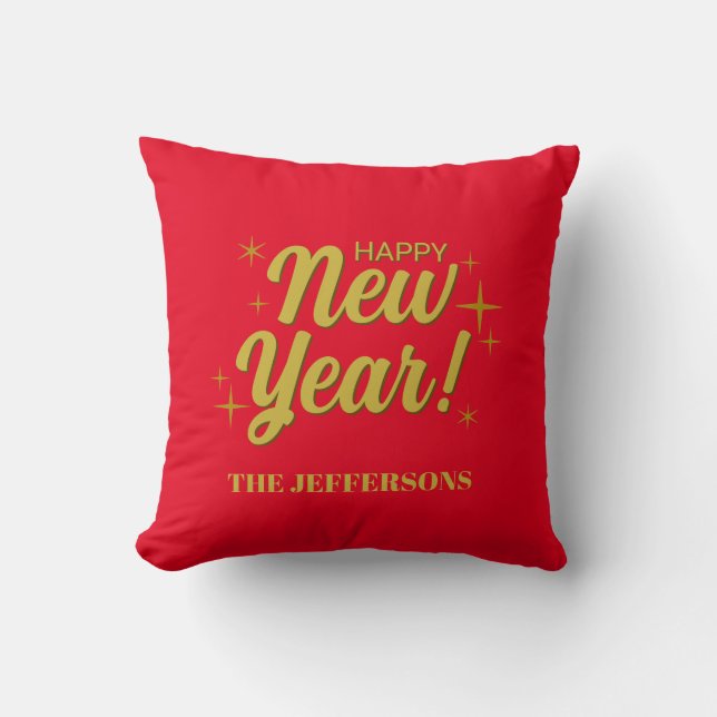 Gold Colour Red Happy New Year Merry Christmas Cushion (Front)