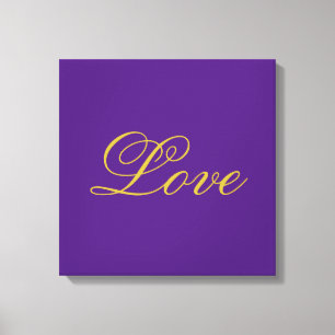Gold Colour Script Love Purple Calligraphy Canvas Print