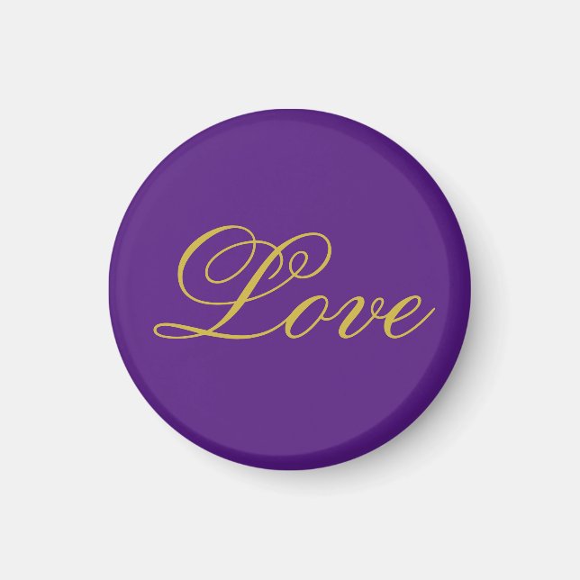 Gold Colour Script Love Purple Wedding Calligraphy Magnet (Front)