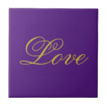 Gold Colour Script Love Purple Wedding Calligraphy Tile<br><div class="desc">You can easily change the fonts and colours. You can also add your logo and the background image as you like.</div>