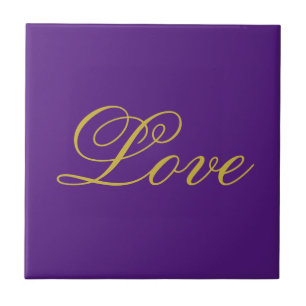 Gold Colour Script Love Purple Wedding Calligraphy Tile