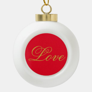 Gold Colour Script Red Love Wedding Calligraphy Ceramic Ball Christmas Ornament