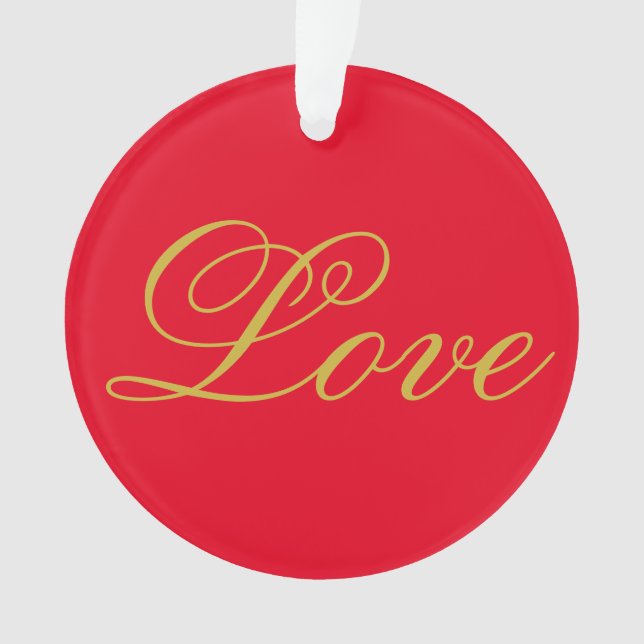 Gold Colour Script Red Love Wedding Calligraphy Ornament (Front)