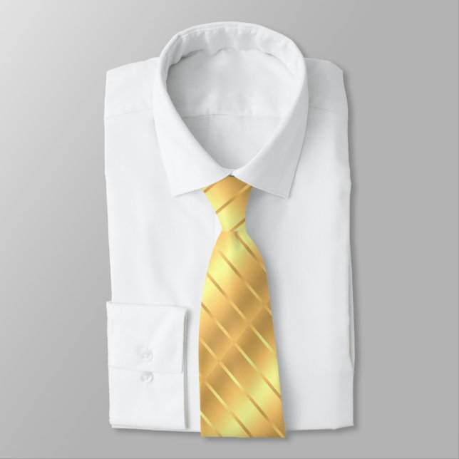 Gold Colour Striped Elegant Modern Template Tie (Tied)