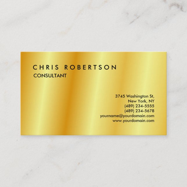 Gold Colour Tones Minimalist Modern Plain Business Card (Front)