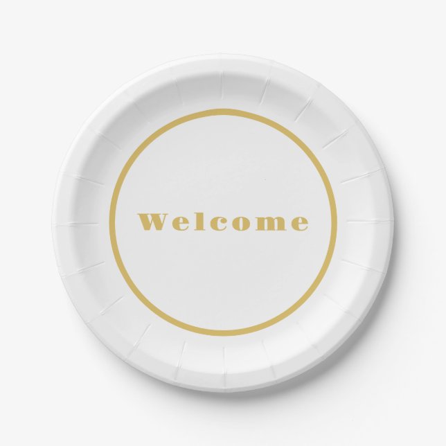 Gold Colour Welcome Party Minimalist Professional  Paper Plate (Front)