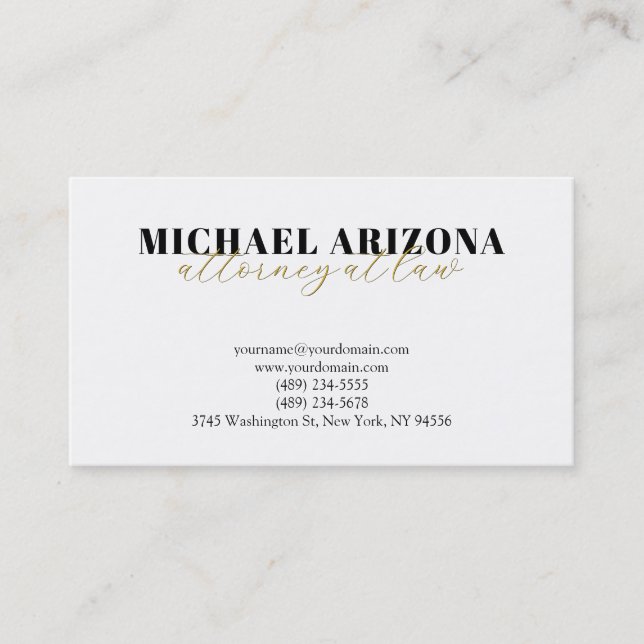 Gold Colour White Minimalist Simple Plain  Business Card (Front)
