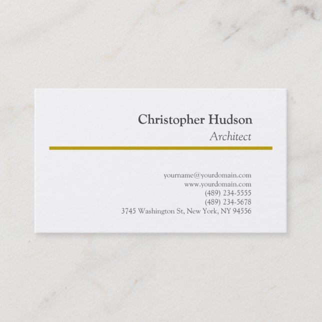Gold Colour White Minimalist Simple Plain  Business Card (Front)