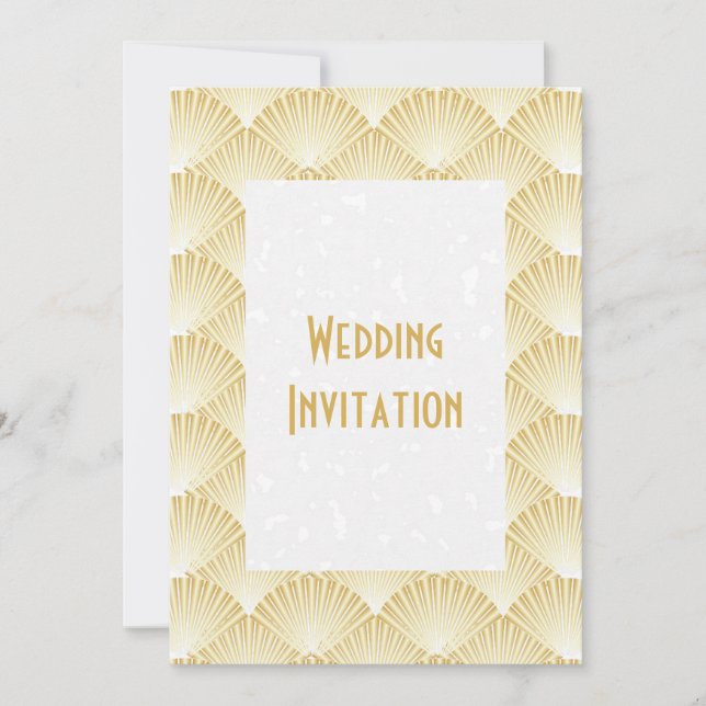 Gold Coloured Art Deco Design Wedding Invitation (Front)