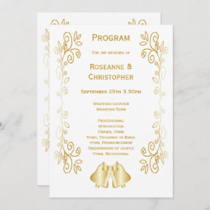 Gold Coloured Bells Design Wedding Programme