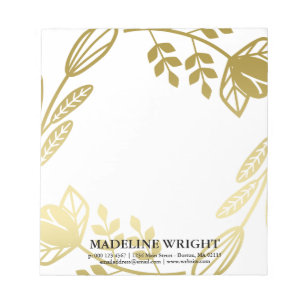 Gold Coloured Floral Wreath - Custom Name Notepad