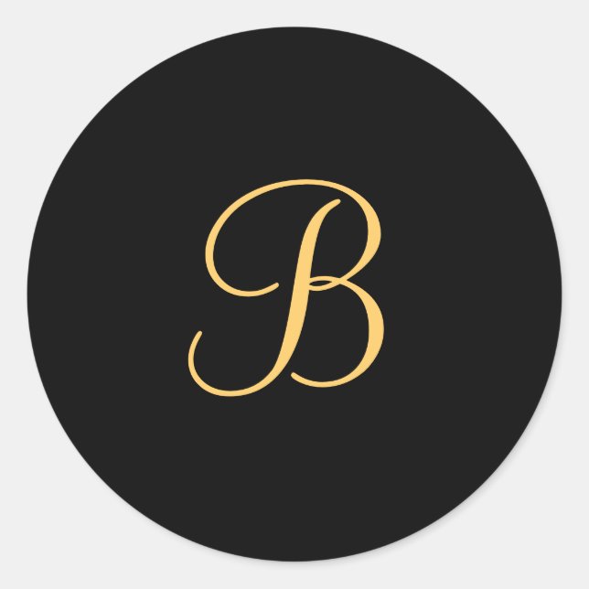 Gold-coloured initial B on black monogram  round Classic Round Sticker (Front)
