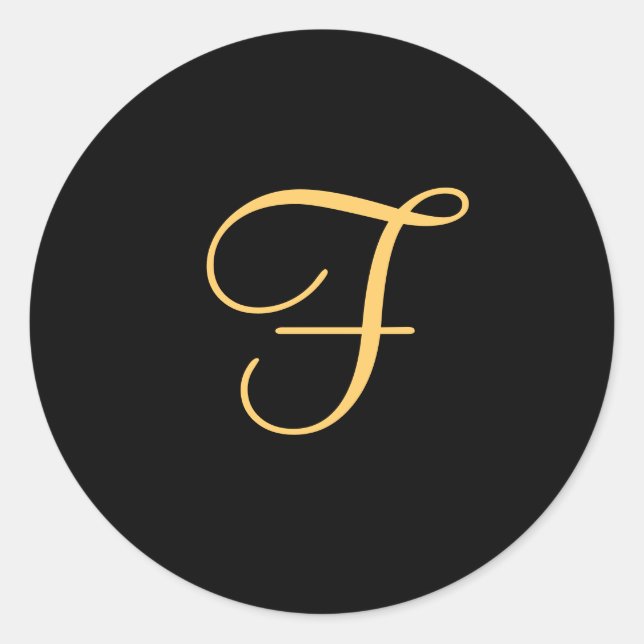 Gold-coloured initial f on black monogram  round C Classic Round Sticker (Front)