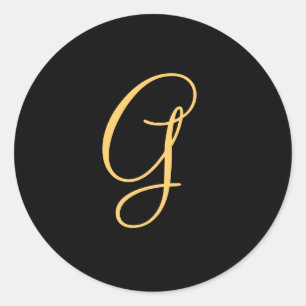 Gold-coloured initial G on black monogram  round Classic Round Sticker