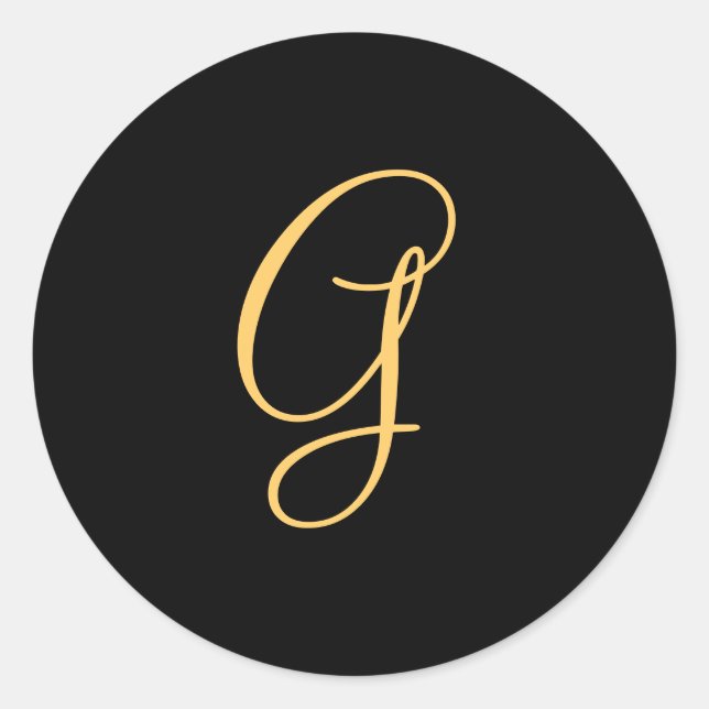 Gold-coloured initial G on black monogram  round Classic Round Sticker (Front)