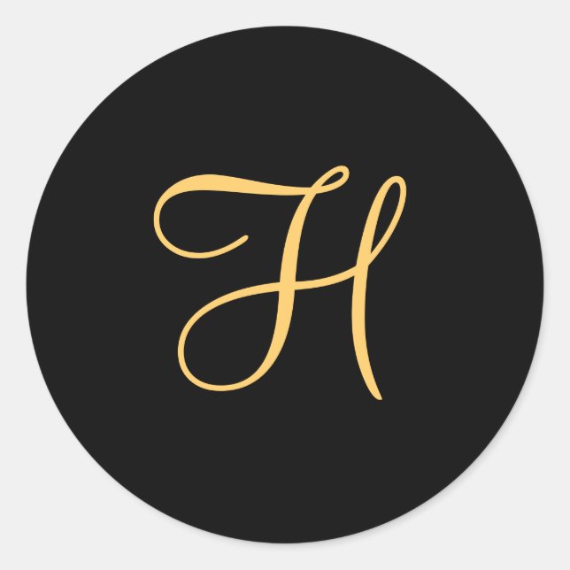 Gold-coloured initial H on black monogram  round C Classic Round Sticker (Front)