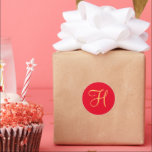 Gold-coloured initial H on red Classic Round Sticker<br><div class="desc">Gold-coloured initial monogram H on red background</div>