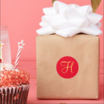 Gold-coloured initial H on red Classic Round Sticker<br><div class="desc">Gold-coloured initial monogram H on red background</div>