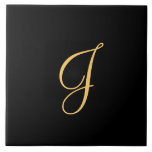 Gold-coloured initial J on black background Tile<br><div class="desc">Gold-coloured initial J on black background</div>