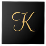 Gold-coloured initial K on black background Tile<br><div class="desc">Gold-coloured initial K on black background</div>