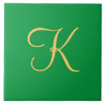 Gold-coloured initial K on solid green background Tile<br><div class="desc">Gold-coloured initial K on solid green</div>