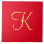 Gold-coloured initial K on solid red background Tile<br><div class="desc">Gold-coloured initial K on solid red background</div>
