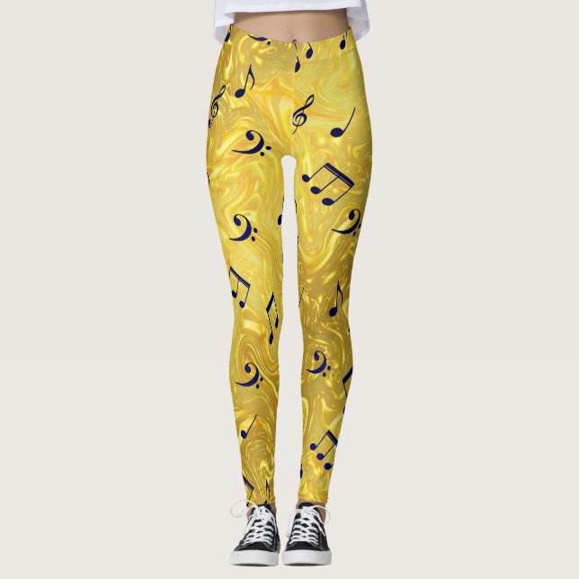 gold,coloured leggings elegant notes pattern shiny (Front)