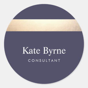 Gold Coloured Striped Modern Navy Blue Chic Classic Round Sticker