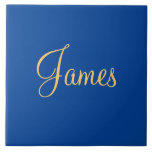 Gold-coloured text on blue background, TEMPLATE,  Tile<br><div class="desc">Gold-coloured customised text on blue background. This is a template,  ready for you to personalise.</div>