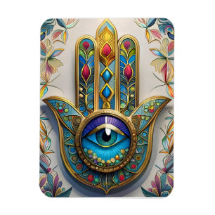 Gold Colourful Filigree Blue-Green Third Eye Hamsa Magnet